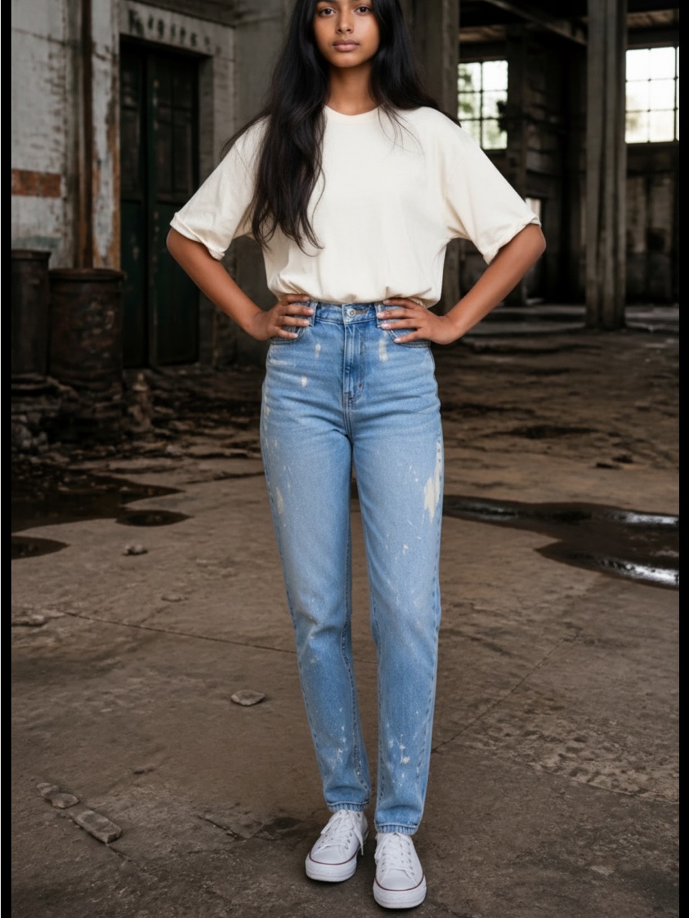 J Brand Light Blue Straight-Leg Jeans with Paint-Splatter